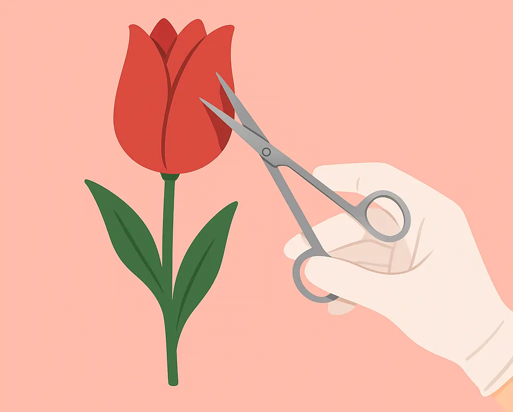 شخص يقوم بقص زهرة توليب حمراء بواسطة مقص فى إشارة إلى عملية تجميل الشفرات