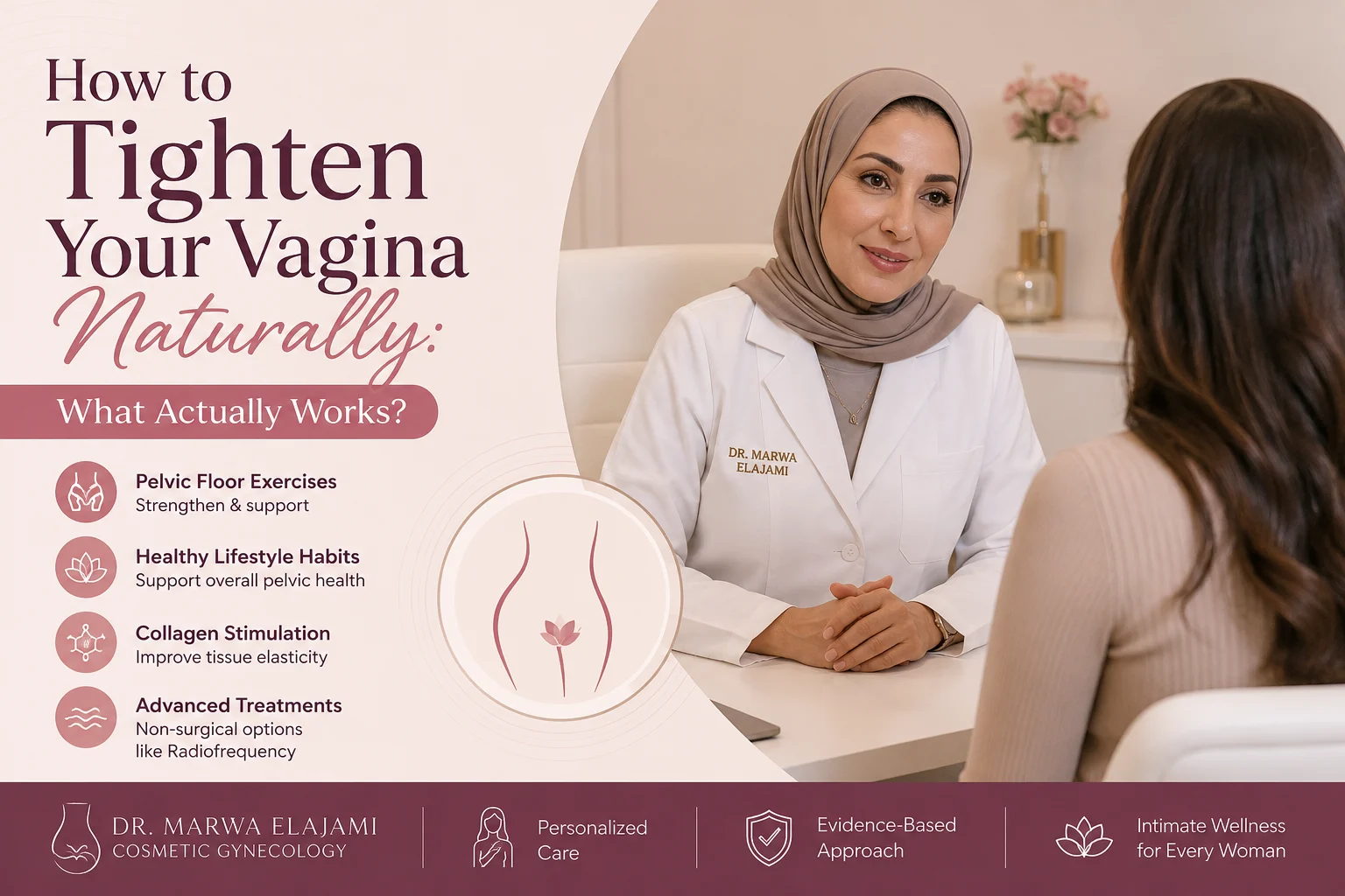 Woman consulting Dr. Marwa ElAjami about natural vaginal tightening and non-surgical vaginal rejuvenation in Dubai